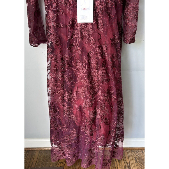 NWT Mac Duggal 20409 Embellished Illusion Gown Dress Long Sleeve Maroon Size 14 - Picture 5 of 13